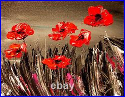 POPPIES MODERN ABSTRACT ORIGINAL OIL PAINTING TEXTU RED CANVAS R3Fdfb