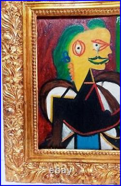Pablo Picasso Antique Oil On Canvas 1937 With Frame In Golden Leaf Very Nice