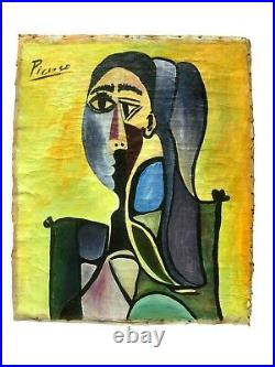 Pablo Picasso Style Canvas Artwork Signed Picasso Christie's Ny Stamp Behind