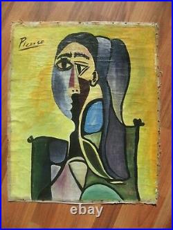 Pablo Picasso Style Canvas Artwork Signed Picasso Christie's Ny Stamp Behind