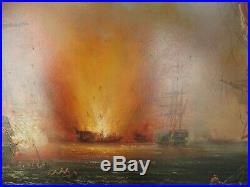 Painting Naval Battle of Sailing Ships By H. Parker Large 48 by 36 + Frame