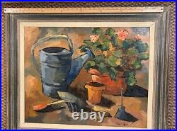 Painting Pot of Flowers and Garden Instruments Oil on Canvas by Barbara Austin