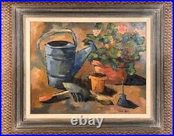 Painting Pot of Flowers and Garden Instruments Oil on Canvas by Barbara Austin