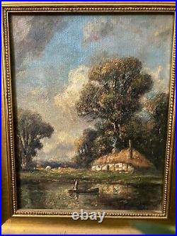Pair Beautiful Landscape, Oil Canvas Paintings 1898, Listed Frederick Leo Hunter