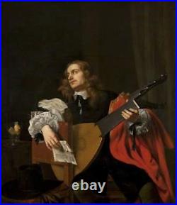 Perfect oil painting handpainted on canvas a Man with a Lute@N10861