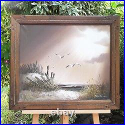 Philip Sandee Original Seascape Landscape Canvas Rustic Wood Frame Oil Painting