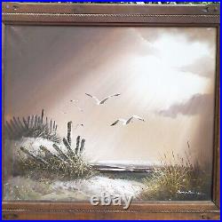 Philip Sandee Original Seascape Landscape Canvas Rustic Wood Frame Oil Painting