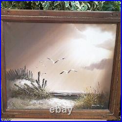 Philip Sandee Original Seascape Landscape Canvas Rustic Wood Frame Oil Painting