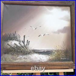 Philip Sandee Original Seascape Landscape Canvas Rustic Wood Frame Oil Painting