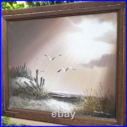 Philip Sandee Original Seascape Landscape Canvas Rustic Wood Frame Oil Painting