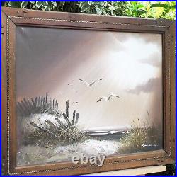 Philip Sandee Original Seascape Landscape Canvas Rustic Wood Frame Oil Painting