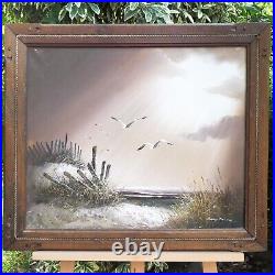 Philip Sandee Original Seascape Landscape Canvas Rustic Wood Frame Oil Painting