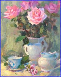 Pink Roses Oil painting original Floral still life Impressionism Art 20x16