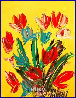 RED TULIPS ARTWORK ART canvas painting Original Oil Painting CANVAS NR