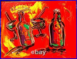 RED WINE DRINKS ART ORIGINAL OIL Painting Stretched IMPRESSIONIST 5hY