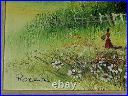 ROCCA 16x14 Framed Oil Painting Original Signed Field with Woman And Daisies
