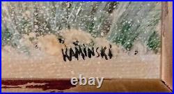 Rare Vintage Oil Painting Signed'KAMINSKI' 5X7 Unframed Bridge Snow Ooak