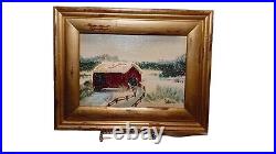 Rare Vintage Oil Painting Signed'KAMINSKI' 5X7 Unframed Bridge Snow Ooak