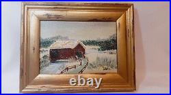 Rare Vintage Oil Painting Signed'KAMINSKI' 5X7 Unframed Bridge Snow Ooak