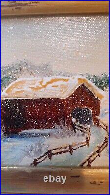 Rare Vintage Oil Painting Signed'KAMINSKI' 5X7 Unframed Bridge Snow Ooak