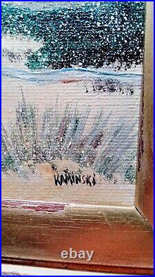 Rare Vintage Oil Painting Signed'KAMINSKI' 5X7 Unframed Bridge Snow Ooak