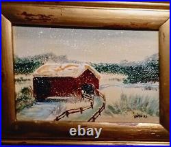 Rare Vintage Oil Painting Signed'KAMINSKI' 5X7 Unframed Bridge Snow Ooak