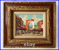 Rare antique original impression oil painting Market Scene Signed Valencia Frame