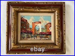 Rare antique original impression oil painting Market Scene Signed Valencia Frame