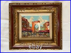 Rare antique original impression oil painting Market Scene Signed Valencia Frame