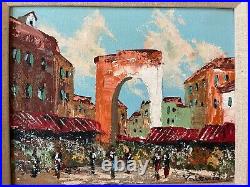 Rare antique original impression oil painting Market Scene Signed Valencia Frame