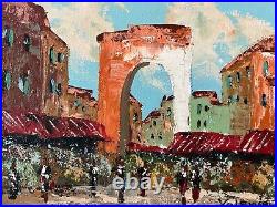 Rare antique original impression oil painting Market Scene Signed Valencia Frame