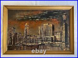 Rare find vintage original abstract oil painting City Skyline signed framed