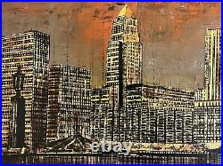 Rare find vintage original abstract oil painting City Skyline signed framed