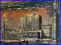 Rare find vintage original abstract oil painting City Skyline signed framed