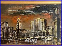 Rare find vintage original abstract oil painting City Skyline signed framed