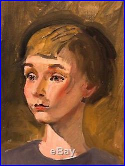 Reginald Leslie Grooms Original Vintage Oil Portrait Painting of Girl