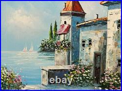 Rossini Vintage Canvas Oil Original Italian Seascape Harbor Village Painting