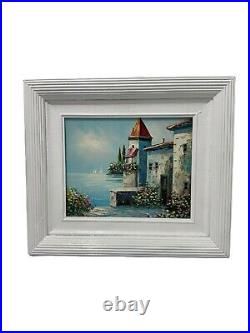 Rossini Vintage Canvas Oil Original Italian Seascape Harbor Village Painting