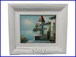 Rossini Vintage Canvas Oil Original Italian Seascape Harbor Village Painting