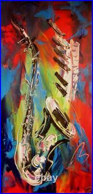 SAXOPHONE ARTWORK WALL Large Abstract Modern Original Oil Painting CANVAS