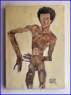 SIGNED EGON SCHIELE Oil Painting Oil On Canvas, Large Size 19 X 27