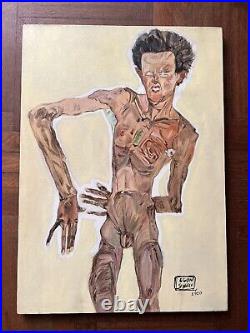 SIGNED EGON SCHIELE Oil Painting Oil On Canvas, Large Size 19 X 27