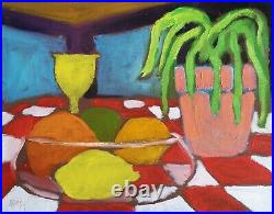 STILL LIFE & PLANT Expressionist Textured Original Oil painting wine glass
