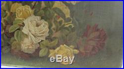 STUNNING ANTIQUE PAINTING 1800s Victorian Roses oil on canvas