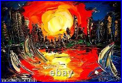 SUN CITYSCAPE ORIGINAL OIL Painting Stretched wall decor