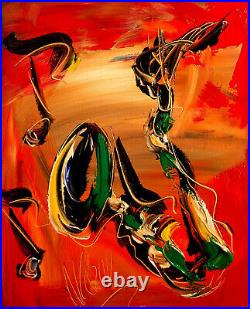 Saxophone ART IMPRESSIONIST LARGE ORIGINAL OIL PAINTING -JIEFF