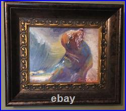 Sea Lion, Original Oil Painting, Canvas, 14x12, Framed