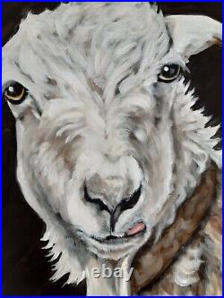 Sheep Original Oil Painting Farmhouse Art Lamb Artwork 20 by 16 Farm Animal