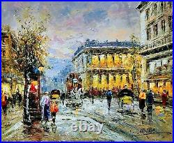 Signed Oil On Canvas, Framed Painting, Autumn Paris Cityscape, French Scenery