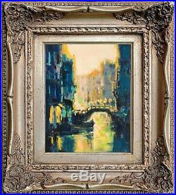 Signed Oil Painting on Canvas with Ornate Framed, Morning Blue Venice Scenery